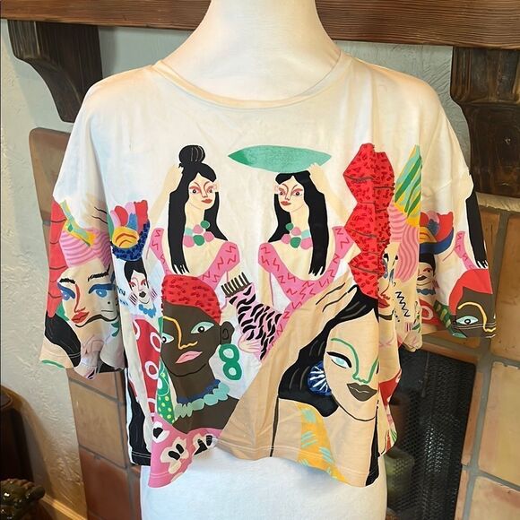 Zara “Women in Art” Colorful Graphic Crop T-shirt, size L - Picture 1 of 7